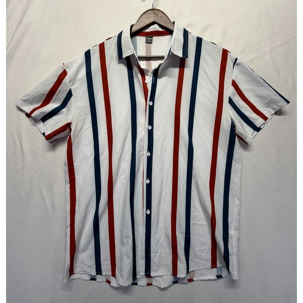 Manfinity Button-Up Shirt Mens Large Multicolor Striped Short Sleeve Casual Wear
